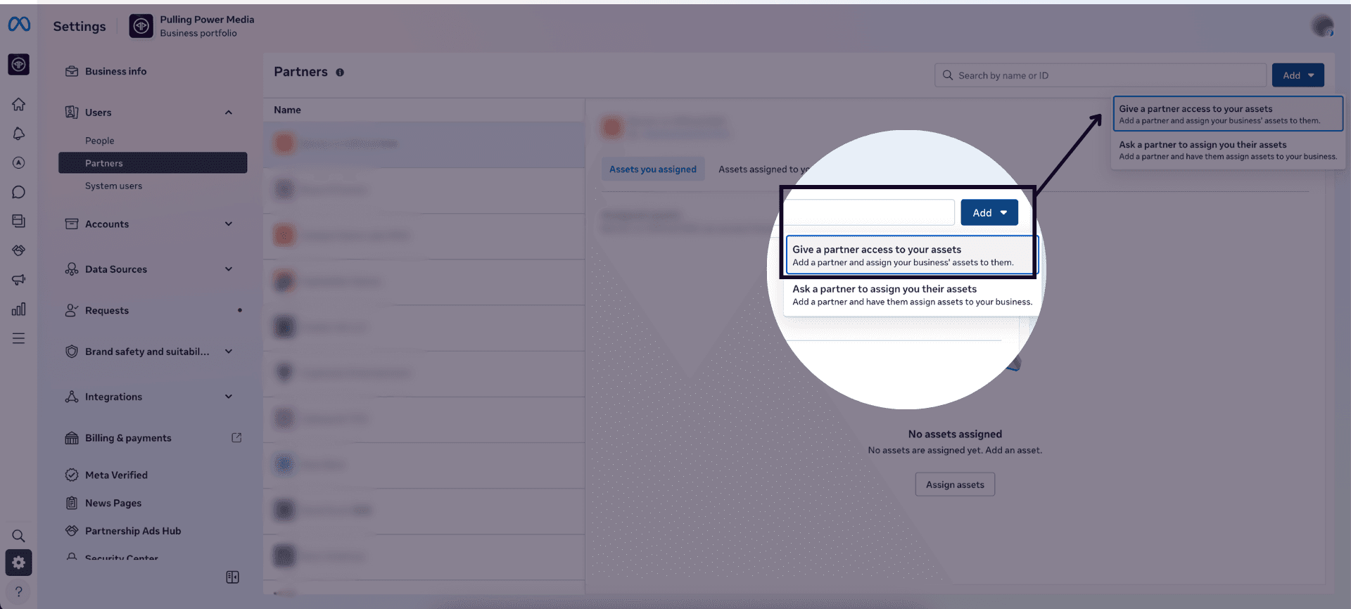 How to grant partner access in Meta Business Suite 